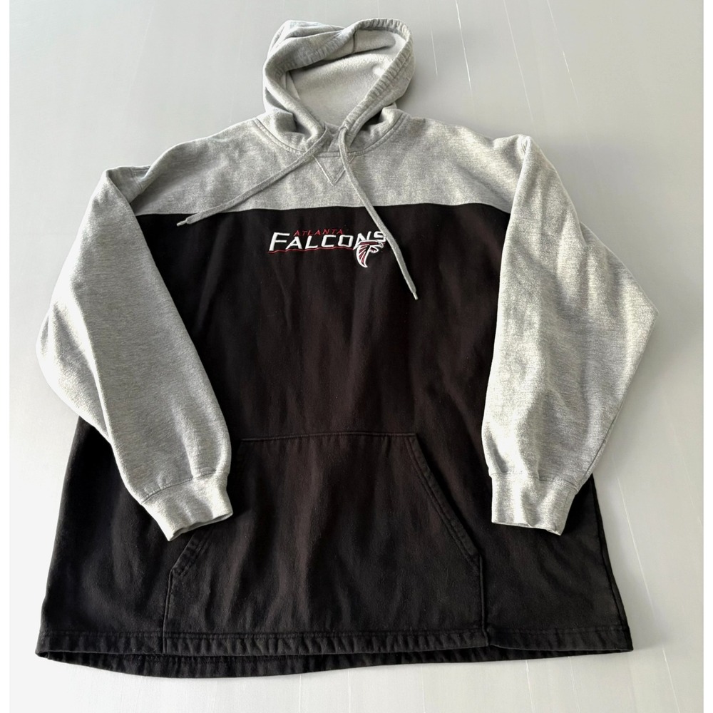 NFL Atlanta Falcons Hoodie Mens 2XL Gray & Black Sweatshirt Kangeroo Pocket XXL